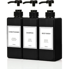 Moderner Shampoo- und Conditioner-Spender (600 ml, 3 Stück) nachfüllbare Pumpflaschenset, leere Kunststoffflaschen mit Pumpe für Badezimmer, Dusche, Seife und Dusche