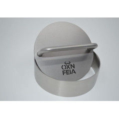 OXNFEIA® Nerūdijančio plieno 2 dalių rinkinys su medine dėžute - Hamburgerio presas, idealiai tinkantis vienodos formos paplotėliams ir kepsnių kepimui ant grotelių - tvarus, tinkamas plauti indaplovėje ir atsparus rūdims, skersmuo 11 cm