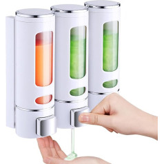 Sieninis muilo dozatorius, 400 ml šampūno dušo gelio dozatorius, 3 vnt., muilo dozatorius, be gręžimo, apsaugotas nuo nutekėjimo, tinka šampūnui, dušo geliui, skystam muilui, kondicionieriui, skystam skysčiui, baltas