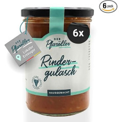 DER PFARÖLLER Naminis jautienos guliašas - 6 stiklinės po 400 g kiekvienoje - jautienos troškinys stiklinėje - paruoštas maistas puodui ir mikrobangų krosnelei, tvarus ir skanus
