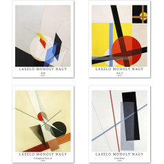 Berkin Arts Art Print Unframed Abstract Geometric Pictures Set of 4, Poster Size: 28 x 35 cm Premium Art Paper Wall Decoration High Quality Poster Matching Teenager's Room Decoration Laszlo Moholy