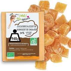 [MA] bio-épicerie | Ekologiškas cukruotas imbieras su sumažintu cukraus kiekiu, kubeliais | 940 g | Sertifikuotas ekologiškas produktas | Cukruoti vaisiai | Be konservantų | Idealiai tinka kepimui ir užkandžiams