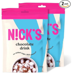 NICKS šokolado gėrimas, karštas šokoladas be pridėtinio cukraus, aukštos kokybės kakavos geriamasis šokoladas Keto, veganiškas, be glitimo (250 g x 2 pakuotės)